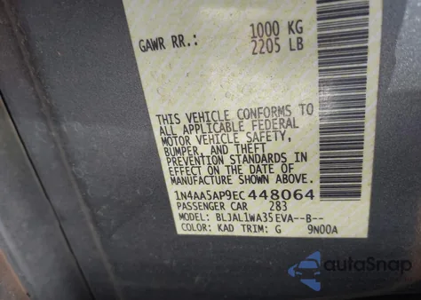 2014 Nissan Maxima 3.5 Sv from USA, damaged, VIN 1N4AA5AP9EC448064